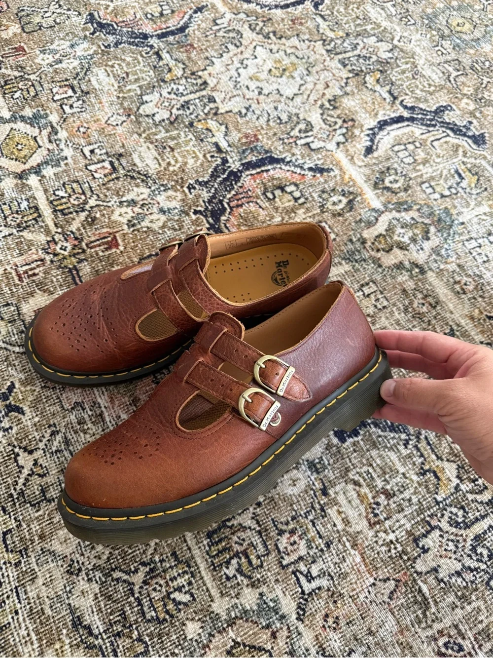 Dr. Martens Brown Double Strap Mary Jane Shoes - Picture 1 of 7